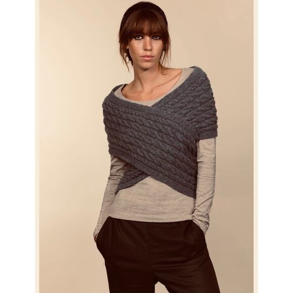 Fisherman Out of Ireland Crossover Wrap Charcoal Wool Cashmere Buttons Small - Picture 2 of 10